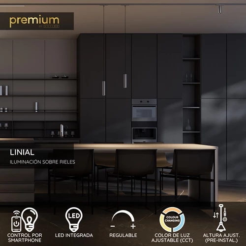 Lucide Premium LINIAL LUXUS Lámpara colgante - Sistema de carril monofásico / Iluminación con rieles - Smart - 48V Track - 1xLED - Cromo Negro mate - USP